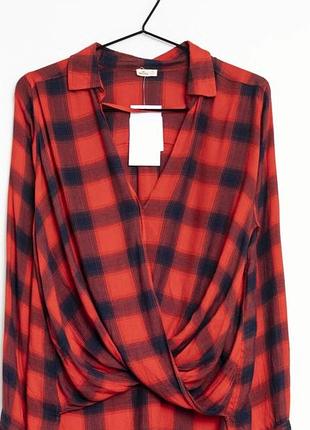 Рубашка женская красная в черный квадрат, полоску, короткая hollister, xs