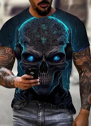 Мужская термо дышащая летняя футболка с 3d принтом череп будущего m 50 luxaurum174