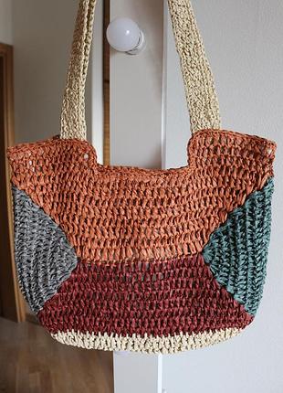Солом’яна сумка pull&bear пляжна літня сумка шопер raffia boho