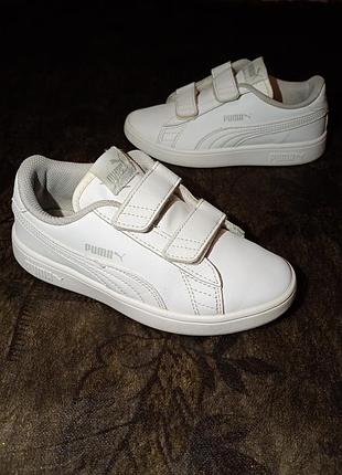Білі дитячі кросівки puma smash v2 lv (арт. 365173-02) на липучках , розмір 33, устілка 21 см, натуральна шкіра, оригінал