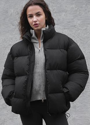 Жіноча пухова куртка стьобана пуховик без капюшона without nest black l