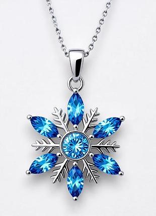 Подвеска на цепочке «снежинка» crystal snowflake, голубые фианиты, гальваническое серебряное покрытие, 24х22 мм
