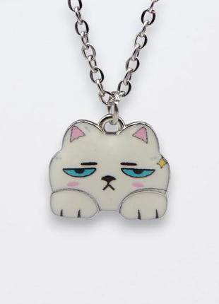 Сріблястий кулон на ланцюжку котоблеск 1.6 см, ланцюжок 45+5 см liresmina jewelry
