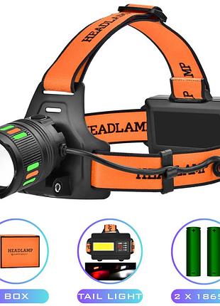 Фонарь налобный night vision fluorescence bl-t203-tg+cob(white+red), 2x18650, 1 режим, зу type-c, zoom