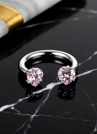 Романтичная серьга для пирсинга подкова liresmina jewelry с розовыми циркониевыми сердцами титановая сталь серебристая