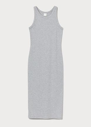 Сіра сукня плаття майка в рубчик міді від h&m