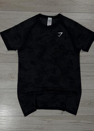 Камо черная спортивная футболка джимшарк gymshark geo seamless camo, m, оригинал