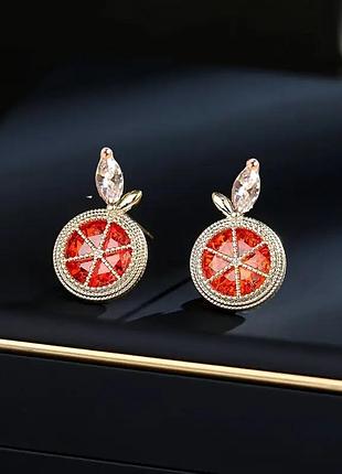 Сережки-гвіздки золотисті у вигляді червоного апельсина 1.2 см luxaurum220