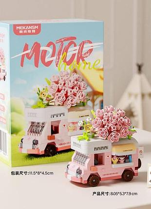 Конструктор из мини-блоков цветочный фургон flower studio, 427 деталей, розовый декоративный набор