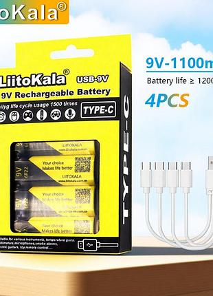 Акумулятор liitokala usb-9v*4+4-in-1 type-c line оригінал
