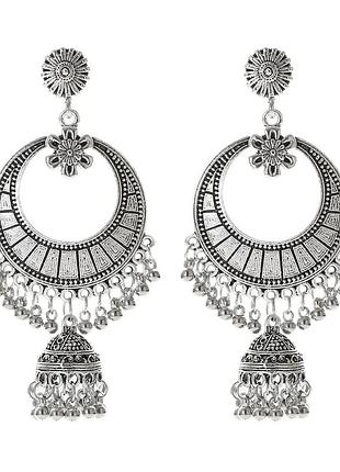 Сережки в індійському стилі jhumka сріблястого кольору