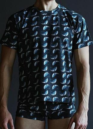 Чоловіча бавовняна білизна босери та футболка whale s without dark blue