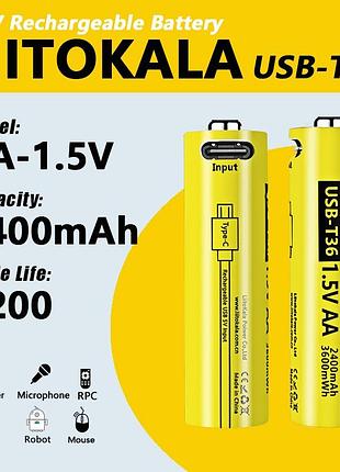 Аккумулятор liitokala usb-t36 aa 1.5v 2400mah оригинал