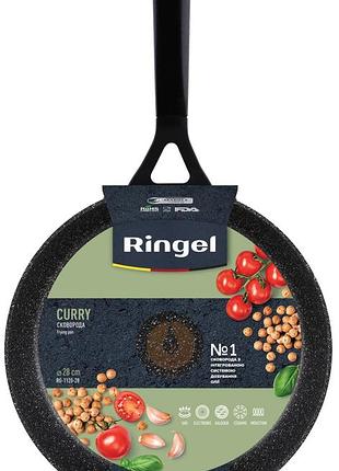 Сковорода ringel curry 28 см глубокая прямые бортики ручка на заклепках гранитное покрытие ㅤ ㅤ