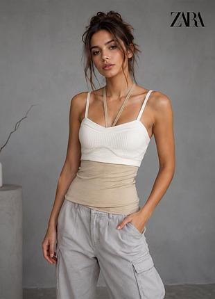 Новый двухслойный топ с майкой в рубчик zara хs