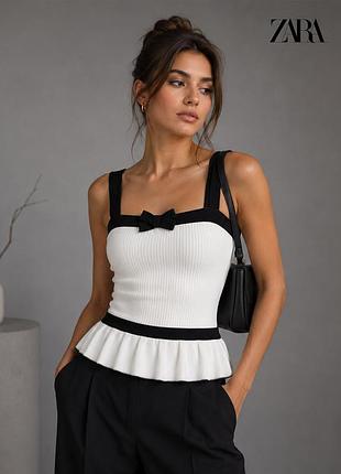 Новый топ с бантиком в рубчик на бретелях zara s