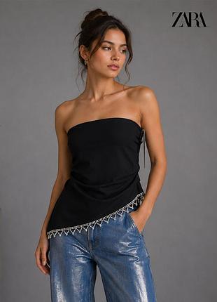 Новый черный корсетный топ со стразами zara s