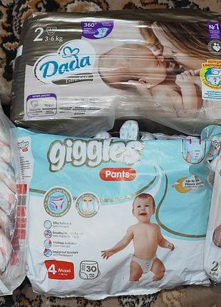 Підгузки 2р (3-6кг) і 4р (7-18кг) дитячі huggies gigles dada памперси хаггіз підгузники