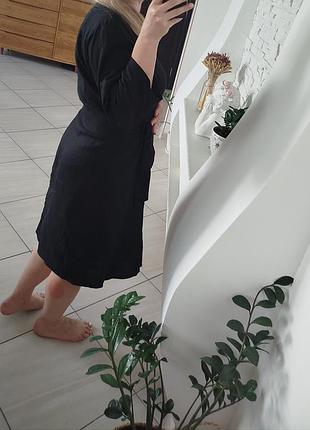 Льняное черное платье халат кимоно на запах