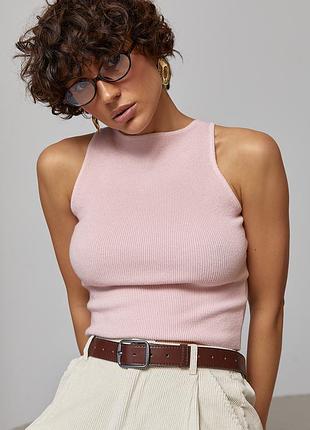 В'язана коротка майка в рубчик - пудра цвет, one size (є розміри)