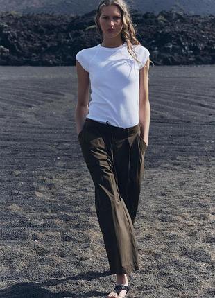 Классные брюки с кулиской из смеси хлопка от zara, zw collection