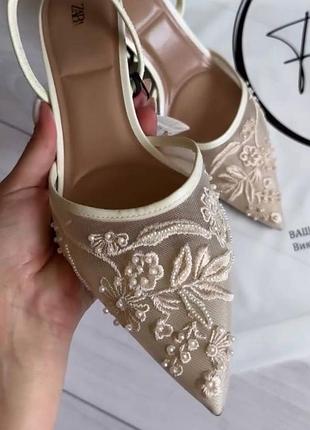 Мереживні босоніжки zara лодочки слінгбеки човники мереживні