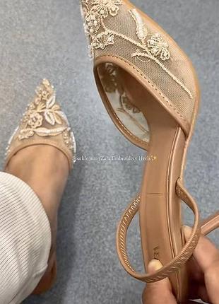 Мереживні босоніжки zara лодочки слінгбеки з вишивкою човники мереживні