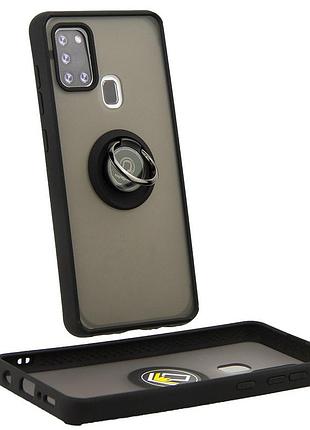 Чохол fiji colorframe для samsung galaxy a21s (a217) матовий бампер з кільцем підставкою black