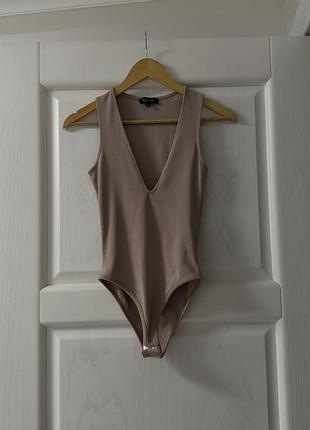 Боді в рубчик new look petite з глибоким вирізом, розмір uk 6 / xxs-xs