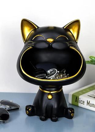Интерьерный декор кот с чашей для мелочей чёрный