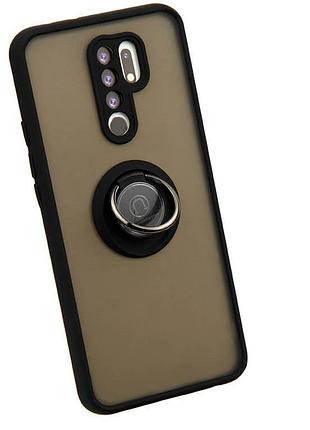 Чехол fiji colorframe для xiaomi redmi 9 матовый бампер с кольцом подставкой black