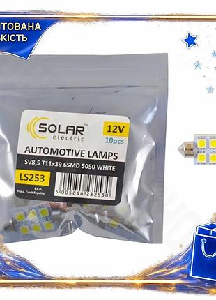 Dm автолампа solar led специфікація 2.2 12v sv8.5 t11x39 6smd 5050 біла для автомобіля світлодіодні ла spe|lz