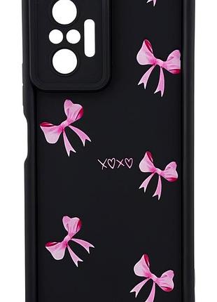 Чехол shock case print для телефона xiaomi redmi note 10 pro 4g бампер силиконовый черный с рисунком бантики