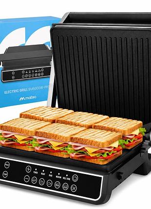 Електрогриль притискний maltec sm5000w-pro 2200 вт контактний гриль-прес чорний зі сріблястим