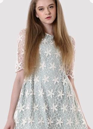 Ніжна сукня м’ятного кольору з квітковим мереживом (floral crochet)