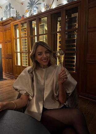 Накладний платіж ❤ сатинова святкова оверсайз блуза з короткими рукавами ліхтариками