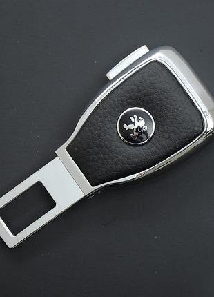 Заглушка ременя безпеки метал "peugeot" (1шт) цинк.сплав + шкіра + вхід під ремінь (№5)