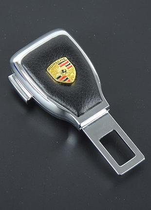 Заглушка ременя безпеки метал "porsche" (1шт) цинк.сплав + шкіра + вхід під ремінь (№5)