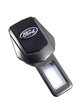 Заглушка ременя безпеки метал "ford" (1шт) цинк.сплав + шкіра (тип №2) графіт