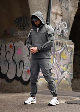 Спортивний костюм чоловічий анорак stone island grey! костюм спортивный плащевка мужской stone island! размеры s-4xl!