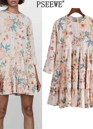Квіткова сукня міні з воланами zara !