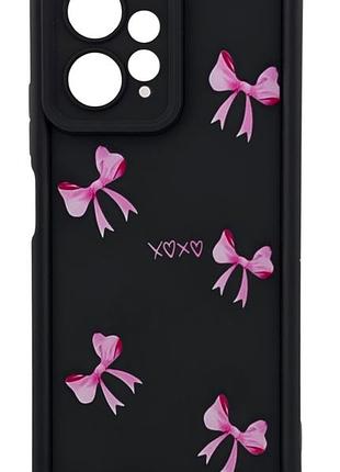 Чехол shock case print для xiaomi redmi note 12 4g бампер силиконовый черный с рисунком бантики