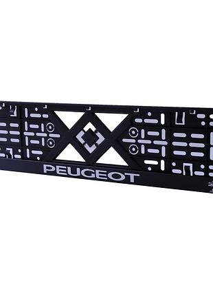 Рамка номера peugeot "защіпка" 3d напис хромований (поліпроп./гнучкий морозостійкий)