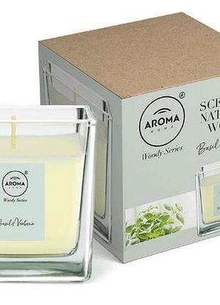 Ароматична свічка 155g "aroma home" - natural wax woody series - basil&verbena(базилік-вербена)10929