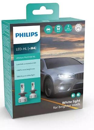 Лампа led h4 радіатор 24w/5000lm/5800k +160% ip67/8-48v "philips" ultinon pro5100 12 м