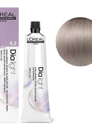 Гель-краска безаммиачная тонирующая l'oreal professionnel paris на кислотной основе dia light 9.2 очень светлый перламутровый блондин 60 мл