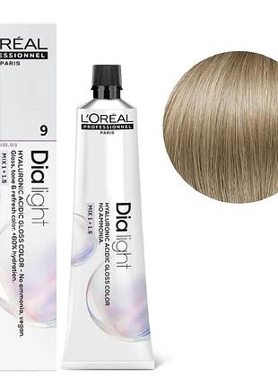 Гель-краска безаммиачная тонирующая l'oreal professionnel paris на кислотной основе dia light 9 очень светлый блондин 60 мл