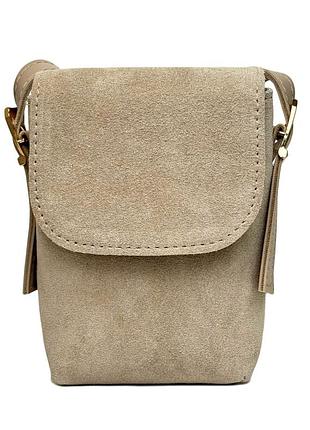 Мини сумка натуральная замша светло-бежевый арт.270 l.beige luck sherry's (україна)