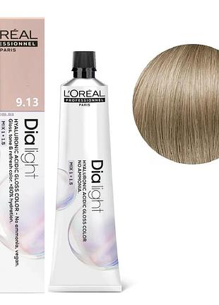 Гель-краска безаммиачная тонирующая l'oreal professionnel paris на кислотной основе dia light 9.13 очень светлый пепельный золотистый блондин 60 мл