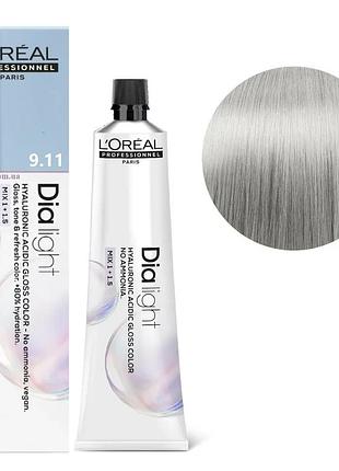 Гель-краска безаммиачная тонирующая l'oreal professionnel paris на кислотной основе dia light 9.11 очень светлый пепельный белок интенсивный 60 мл